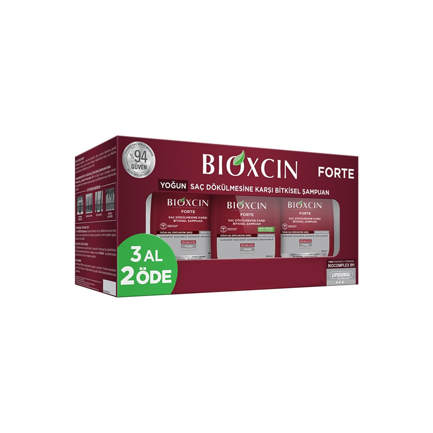 Bioxcin Forte Saç Dökülmesine Karşı Bakım Şampuanı 300 ml - 3 AL 2 ÖDE