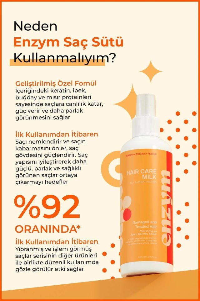 ENZYM COSMETICS Kuru, Yıpranmış Ve Işlem Görmüş Saçlara Özel Saç Bakım Sütü Sprey 200 ml