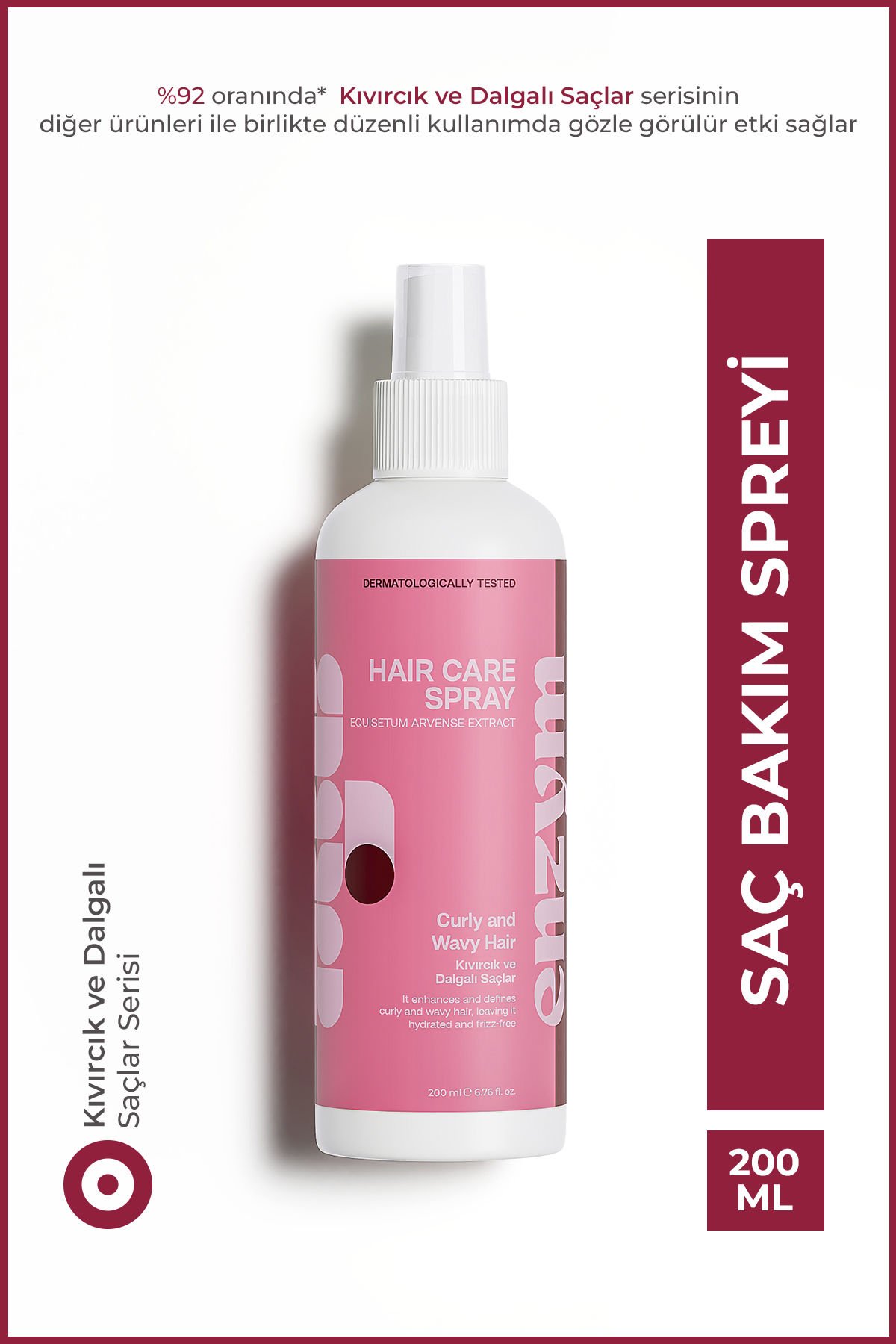 ENZYM COSMETICS Kıvırcık ve Dalgalı saçlar için bukle belirginleştirici saç bakım spreyi 200 ml