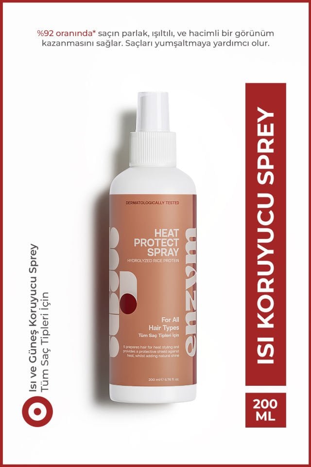 ENZYM COSMETICS Isı ve güneş koruyucu etkili saç spreyi 200 ml (keratin + hidrolize pirinç proteini)