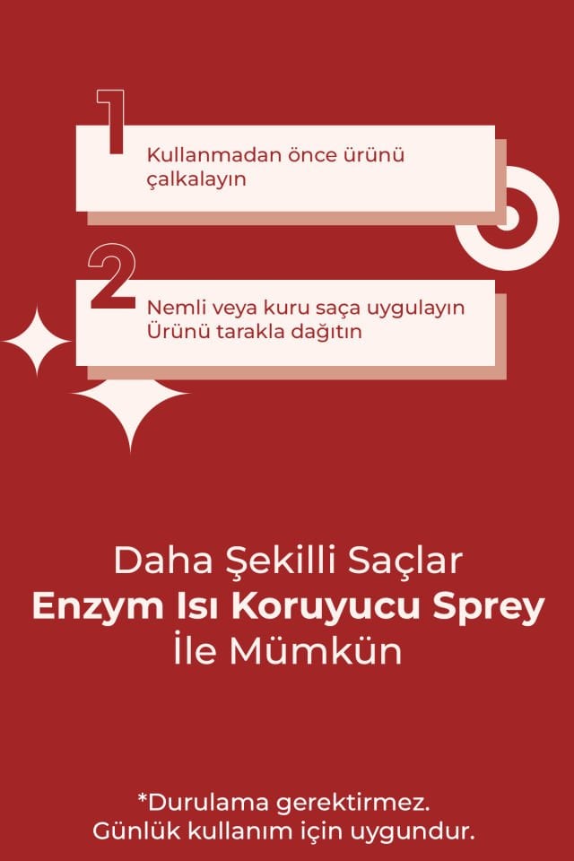 ENZYM COSMETICS Isı ve güneş koruyucu etkili saç spreyi 200 ml (keratin + hidrolize pirinç proteini)