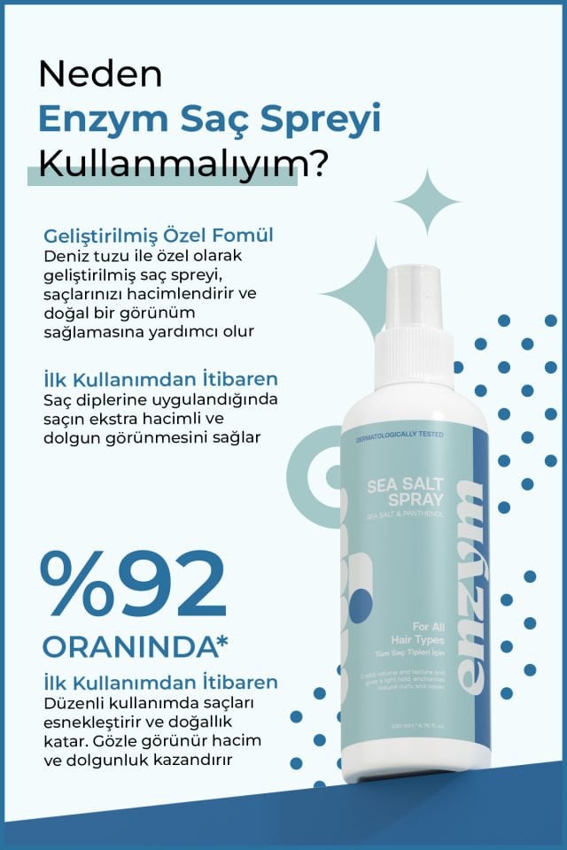 ENZYM COSMETICS Hacim Ve Dolgunluk Veren, Saç Şekillendirici Deniz Tuzu Saç Bakım Spreyi 200 ml